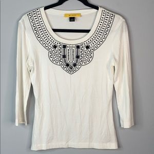 St. John beaded black jewel white 3/4 sleeve top 2